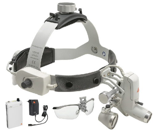 HEINE ML4 LED Headlight on Professional L Headband with S-Guards & HR 2.5x/340mm Loupes & mPack with Plug-in Charger