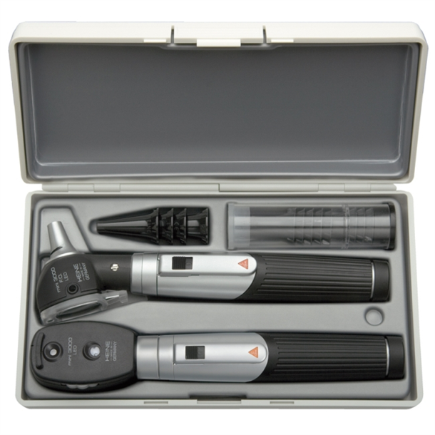HEINE mini3000 2.5v Diagnostic Set includes Ophthalmoscope, Non-fibre Optic Otoscope & Two AA Battery Handles