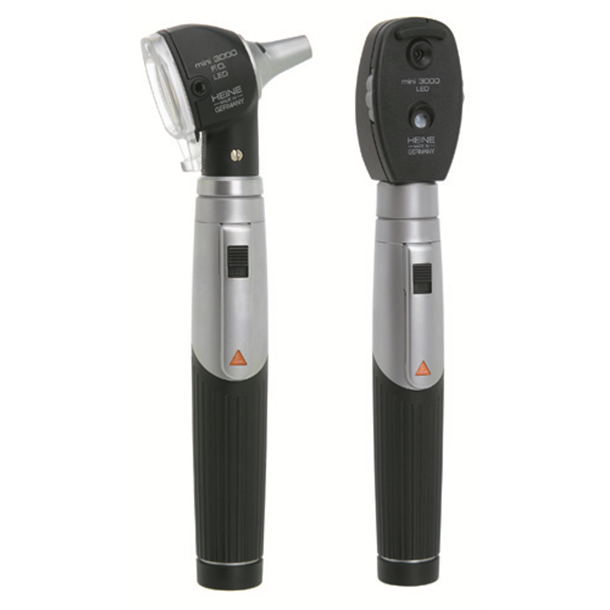 HEINE mini3000 2.5v LED Diagnostic Set includes Ophthalmoscope, Otoscope & Two Battery Handles