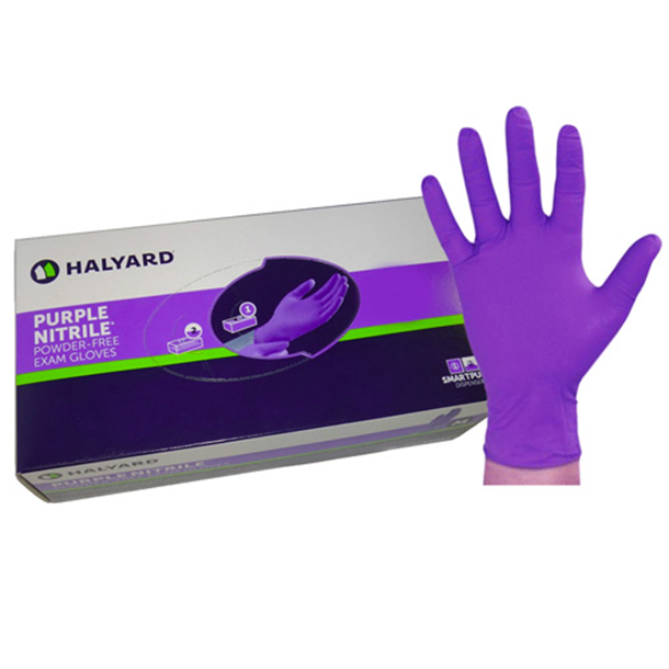 Halyard Purple Nitrile Exam Gloves Medium, Powder-free. 242mm Length, Chemo. Suitable  Box of 100
