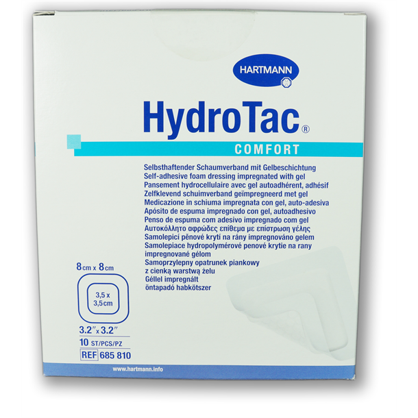 HydroTac Comfort Foam Dressing 8cm x 8cm. Box of 10