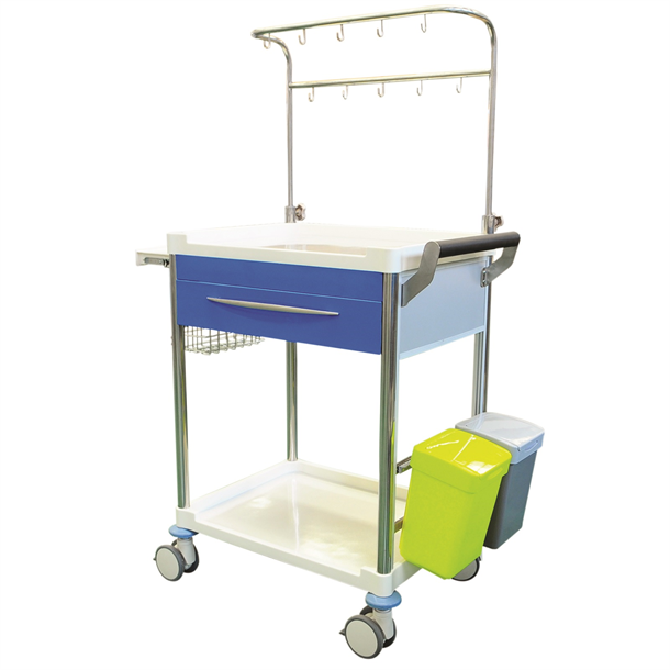 Infusion Trolley with Accessories 650 x 480 x 900mm. One Drawer
