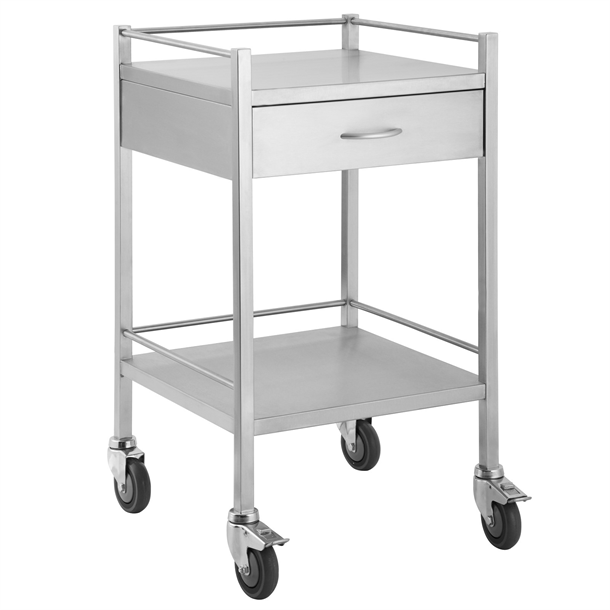 Instrument Trolley Stainless Steel 490mm x 490mm x 900mm with 1 Drawer
