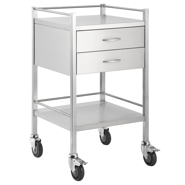 Instrument Trolley Stainless Steel 490mm x 490mm x 900mm with 2 Drawers