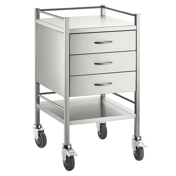 Instrument Trolley Stainless Steel 490mm x 490mm x 900mm with 3 Drawers