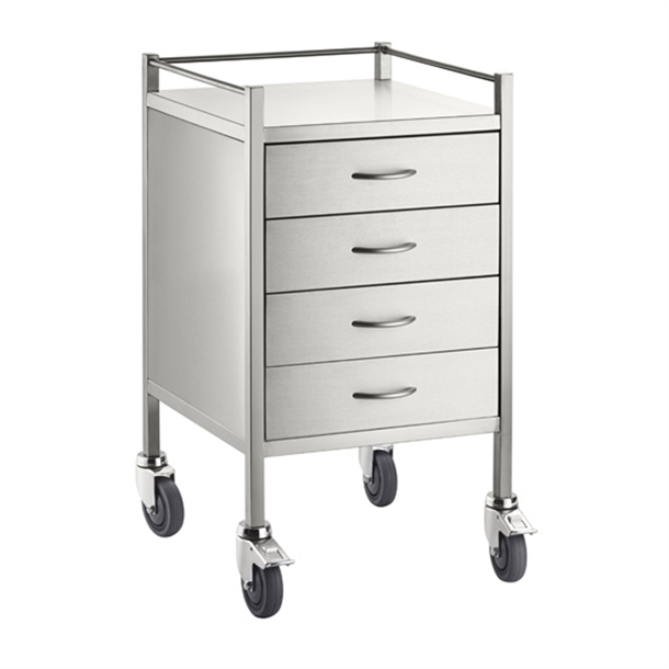 Instrument Trolley Stainless Steel 490mm x 490mm x 900mm with 4 Drawers