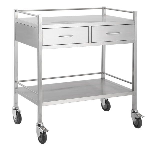 Instrument Trolley Stainless Steel 490mm x 800mm x 900mm with 2 Drawers Side by Side