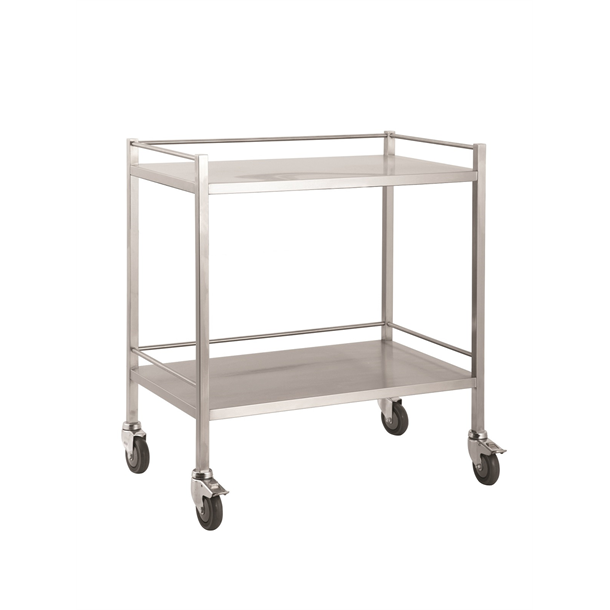 Instrument Trolley Stainless Steel 50 x 80 x 90cm Top & Bottom Shelves with Rails