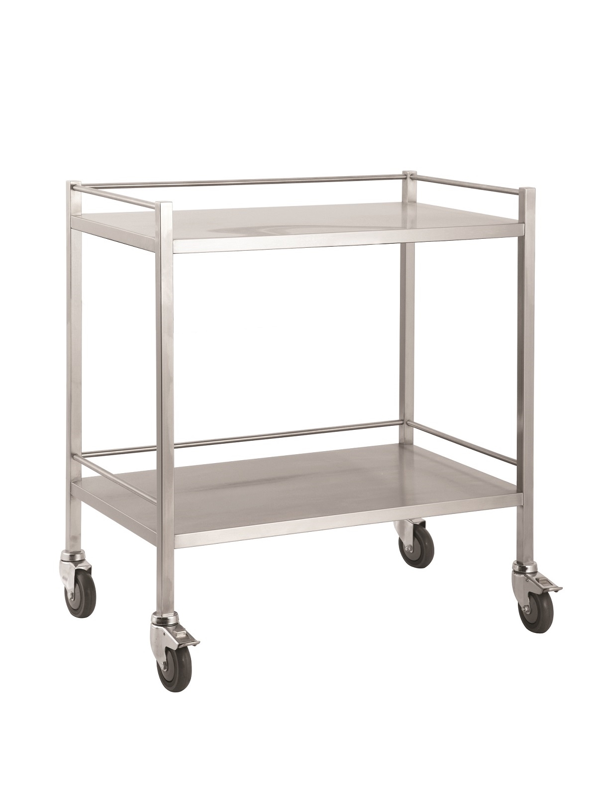 Instrument Trolley Stainless Steel 50 x 80 x 90cm Top & Bottom Shelves with Rails