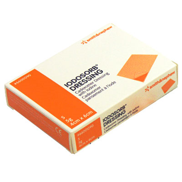 Iodosorb Cadexomer Iodine Medicated Sheet Dressing 5g 6cm x 4cm. Box of 5