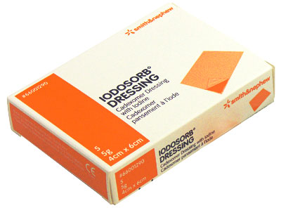 Iodosorb Cadexomer Iodine Medicated Sheet Dressing 5g 6cm x 4cm. Box of 5