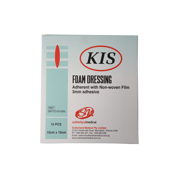 KIS Foam Border 15cm x 15cm Dressing, White Non-woven Film Backing & Silicone Adh Border. Box of 10