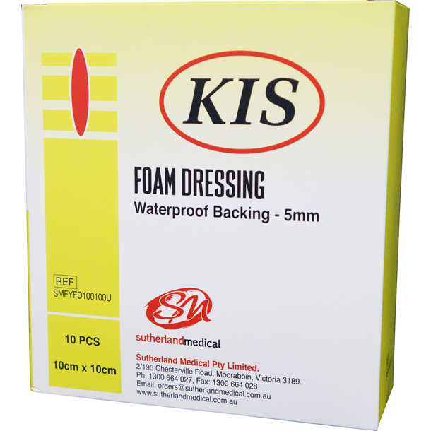 KIS Foam Dressing 10cm x 10cm, Non-border, Non-adhesive, Box of 10 (5mm Thickness)