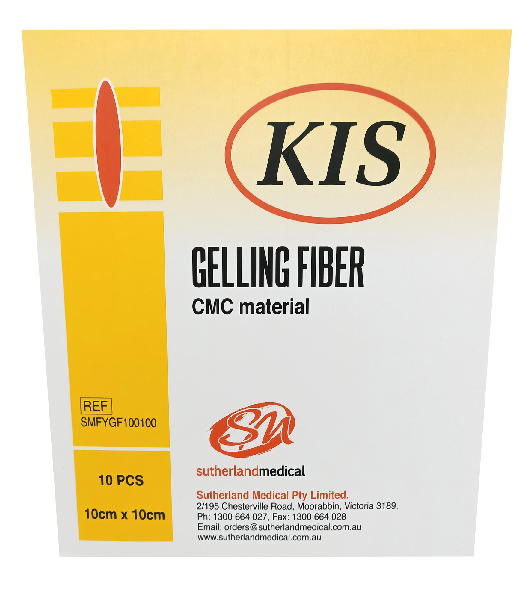 KIS Gelling Fibre Dressing 10cm x 10cm, with CMC. Box of 10