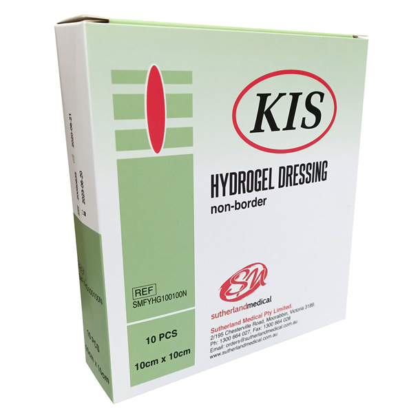 KIS Hydrogel Dressing 10cm x 10cm Non-Border. Box of 10