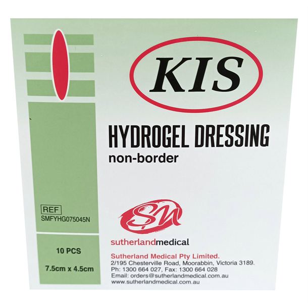 KIS Hydrogel Dressing 7.5cm x 4.5cm Non-Border. Box of 10