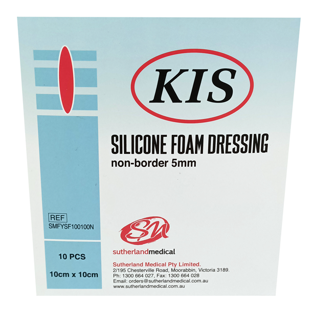 KIS Silicone Foam Adh. Non-Border Dressing 10cm x 10cm. Box of 10