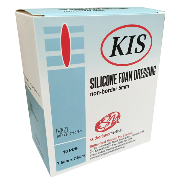 KIS Silicone Foam Adh. Non-Border Dressing 7.5cm x 7.5cm. Box of 10