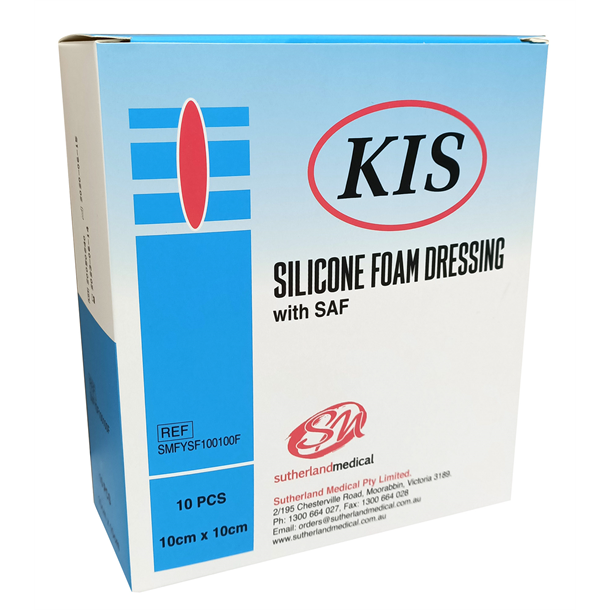 KIS Silicone Foam Border Dressing 10cm x 10cm Adhesive. Box of 10
