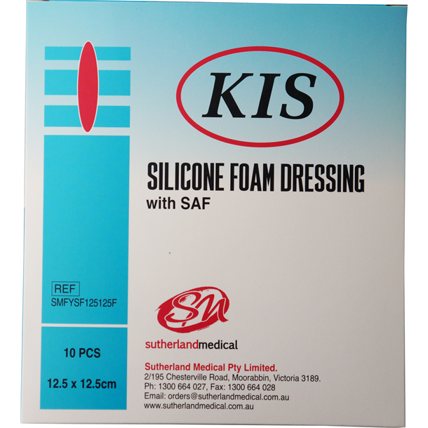 KIS Silicone Foam Border Dressing 12.5cm x 12.5cm Adhesive. Box of 10