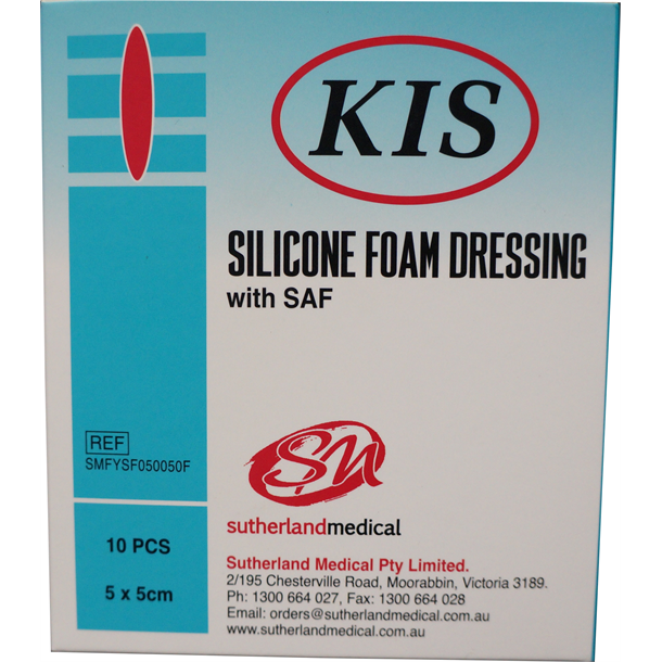 KIS Silicone Foam Border Dressing 5cm x 5cm Adhesive. Box of 10