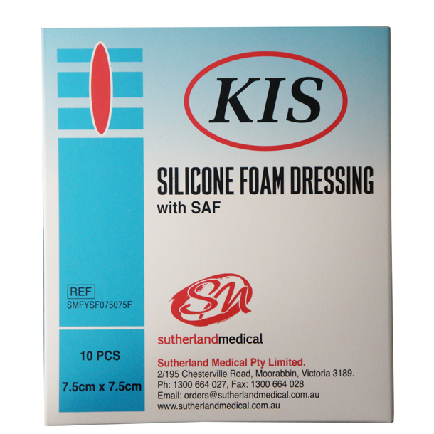 KIS Silicone Foam Border Dressing 7.5cm x 7.5cm Adhesive. Box of 10