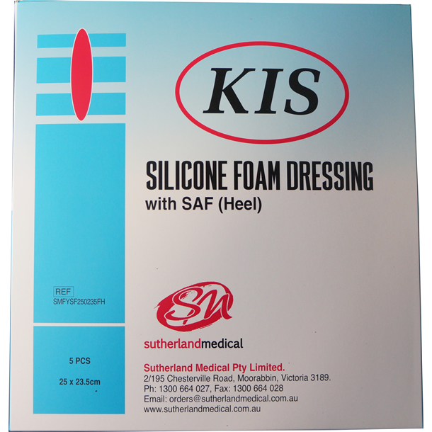 KIS Silicone Foam Heel Dressing 25cm x 23.5cm Adhesive. Box of 5