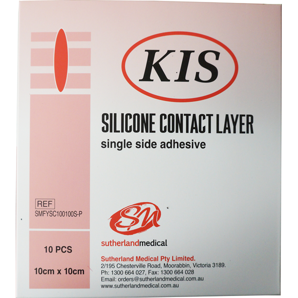 KIS Silicone Wound Contact Layer Dressing 10cm x 10cm, Box of 10