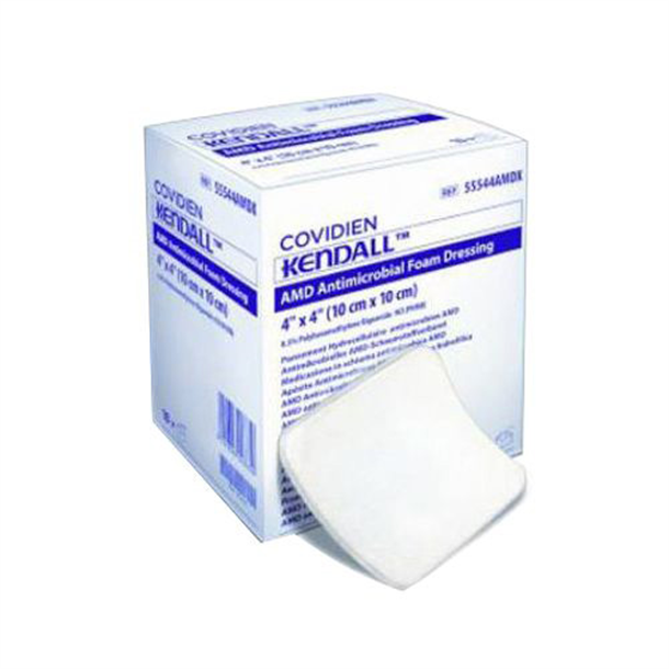 Kendall AMD Antimicrobial Foam Dressing 10cm x 10cm. Box of 10
