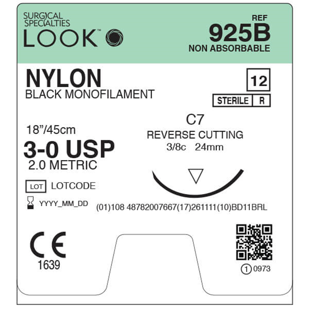 LOOK 3/0 Nylon Suture, 24mm RC,45cm
