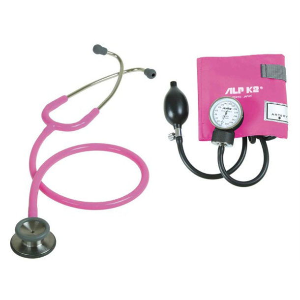 Liberty Nurses Kit Includes Aneroid BP Unit, Stethoscope with ID Tag and Pouch - Magenta