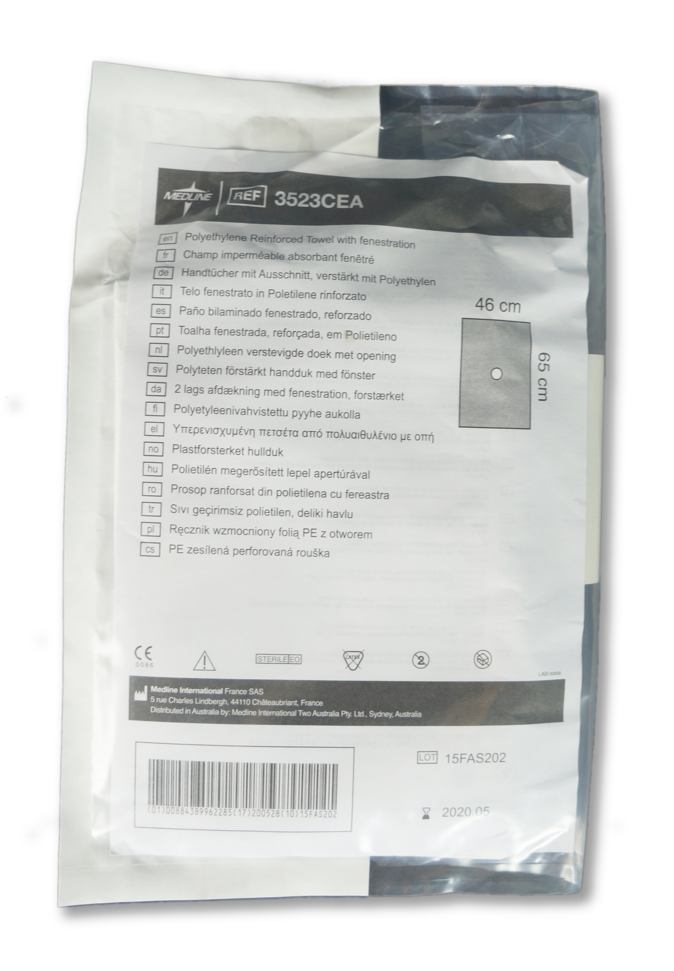 Medline Non-adhesive Fenestrated Polyethylene Sterile Drape 46cm x 65cm. Carton of 55