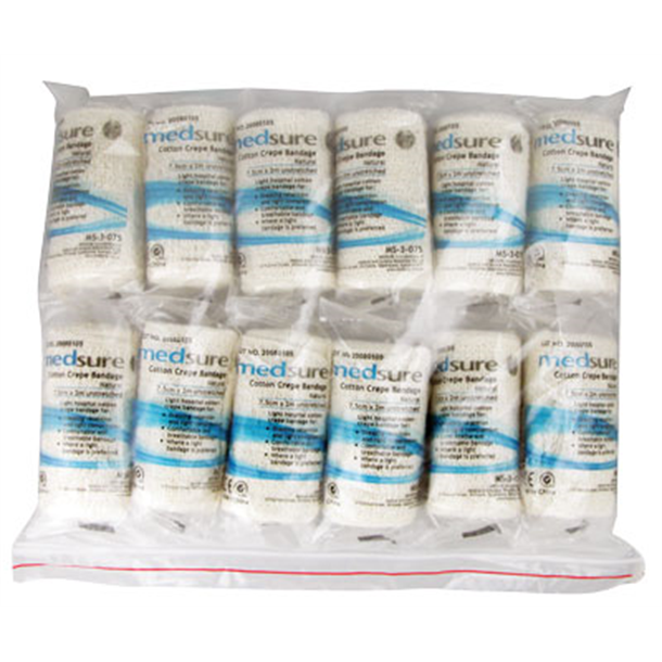 Medsure Cotton Crepe Bandage 7.5cm x 2m Unstretched Pack of 12