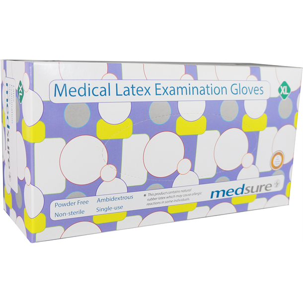 Medsure Latex Gloves Powder-free Extra Large. Box of 100
