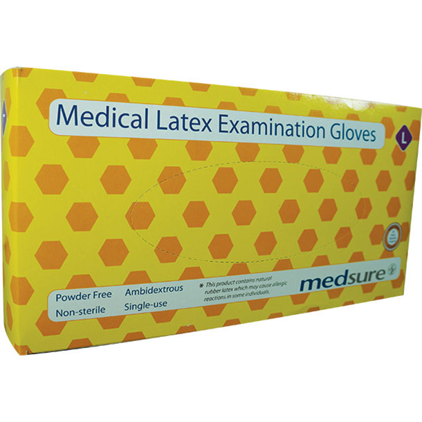 Medsure Latex Gloves Powder-free Large. Box of 100