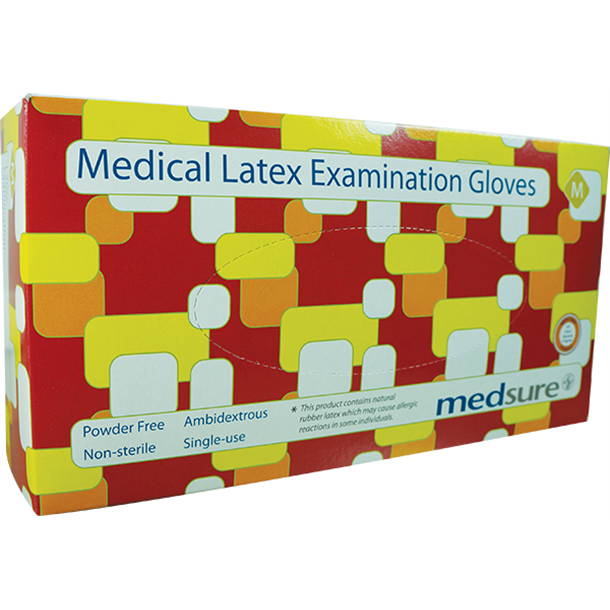 Medsure Latex Gloves Powder-free Medium. Box of 100