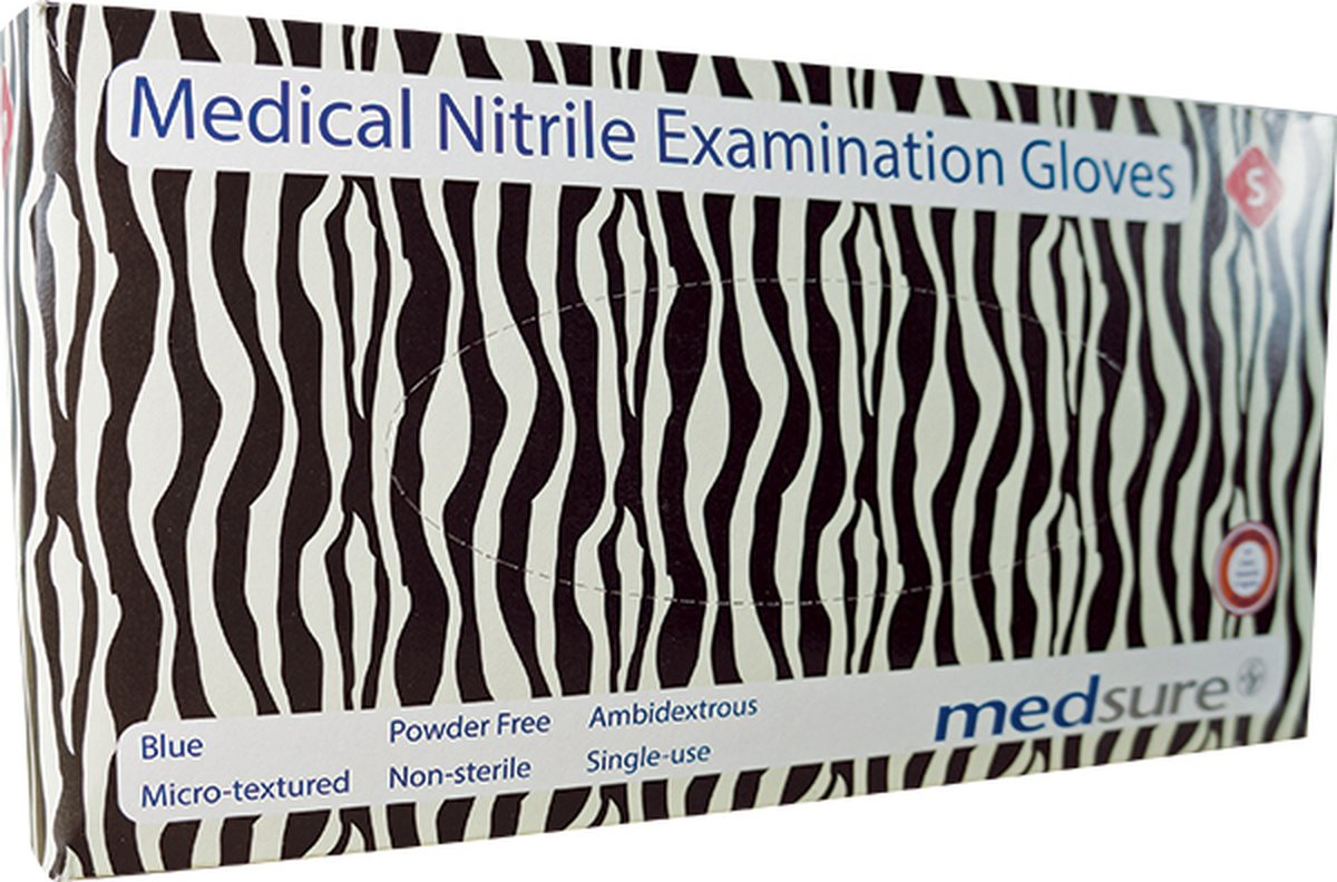  Medsure Nitrile Exam Gloves Blue Small P/F. Box of 200