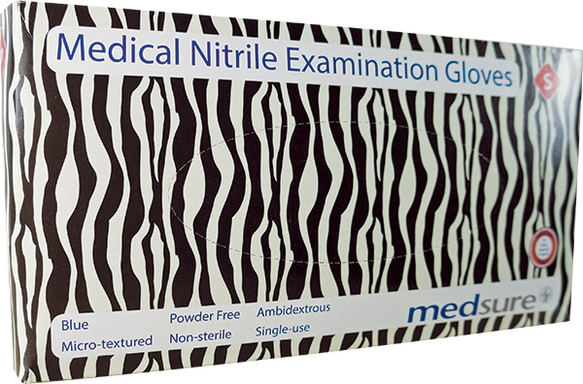  Medsure Nitrile Exam Gloves Blue Small Powder Free. Box of 200