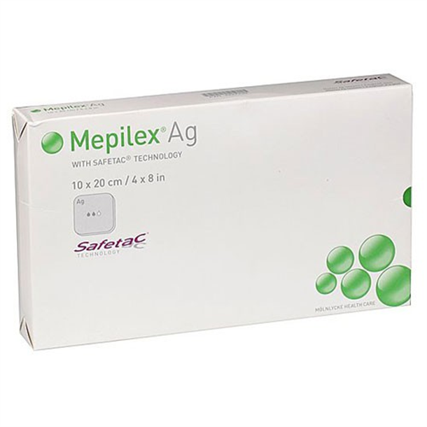 Mepilex Ag Antimicrobial Foam Dressing 10cm x 20cm. Box of 5