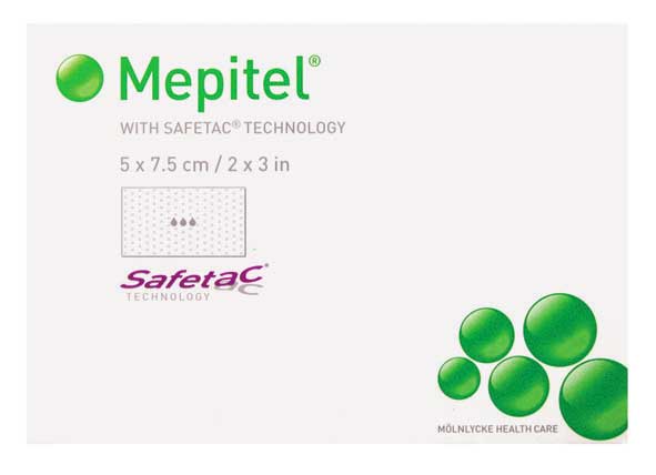 Mepitel Silicone Wound Contact Layer Dressing 5cm x 7.5cm. Box of 10