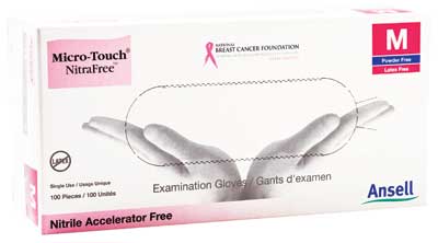 Micro-Touch NitraFree Pink Accelerator-free Nitrile Examination Gloves Large. Box of 100