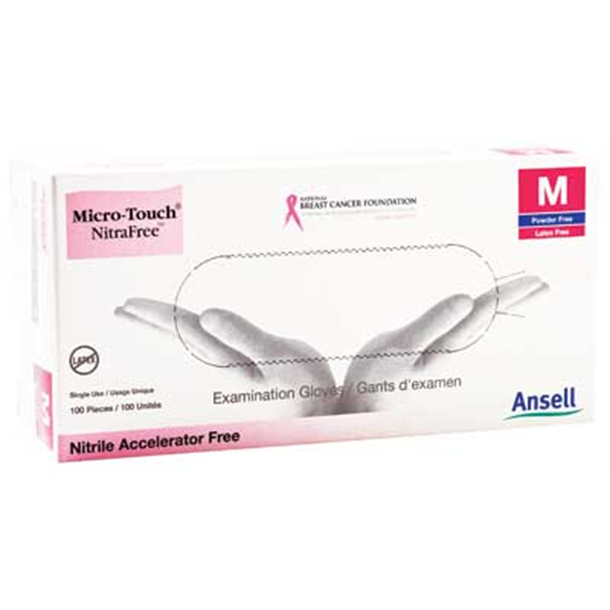 Micro-Touch NitraFree Pink Accelerator-free Nitrile Examination Gloves Medium. Box of 100