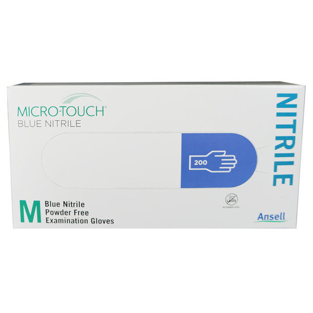 Micro-Touch Nitrile Exam Glove Medium, Blue,N/S,No-Powder Box of 200