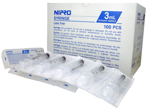 Nipro Syringe 3ml Luer Slip. Box of 100