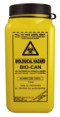 1.4L Fittank Sharps Container Yellow with Screw Lid 