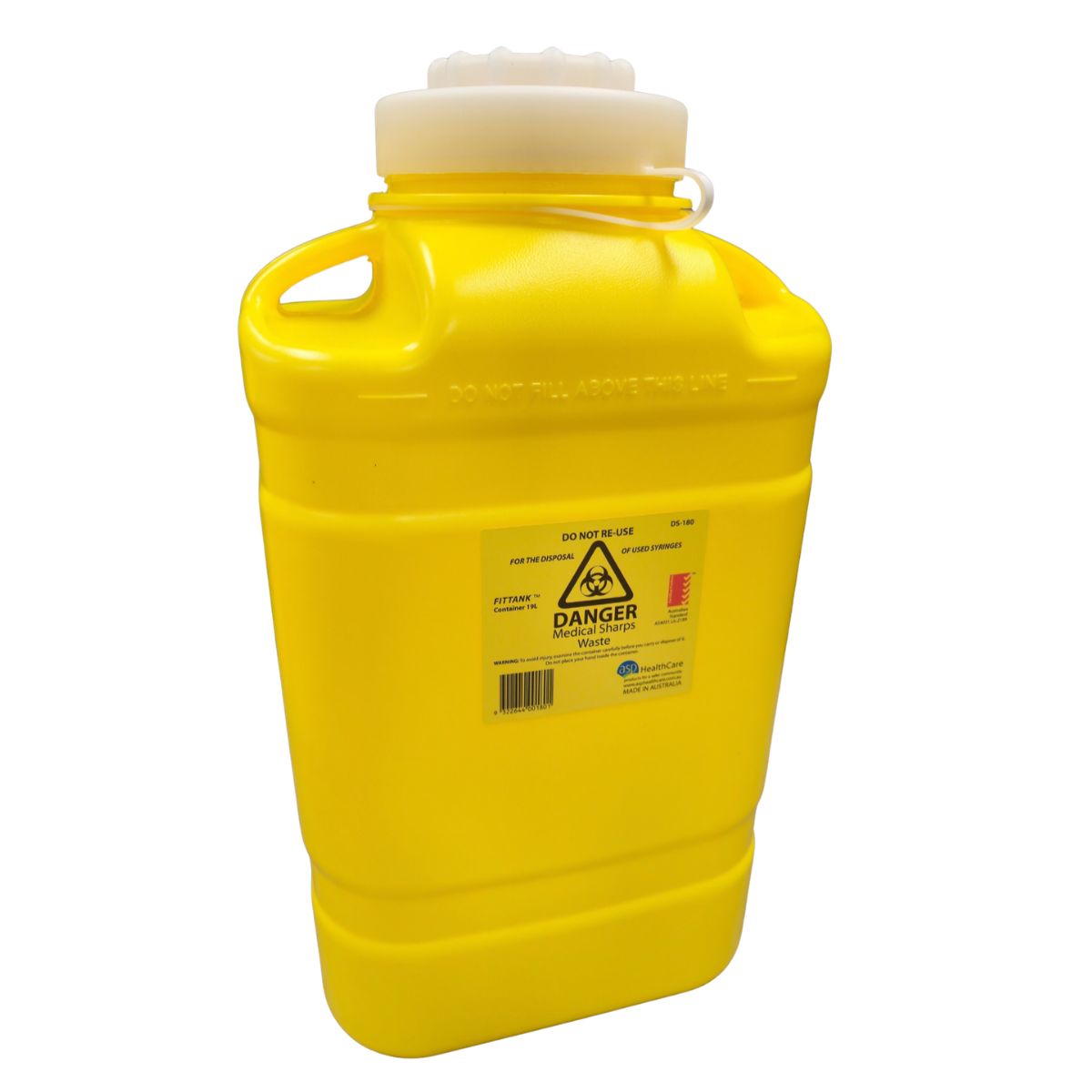 19L Fittank Sharps Container Yellow with Screw Lid