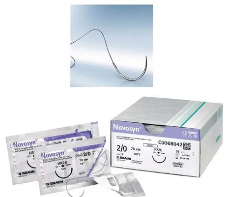 2/0 Novosyn Violet Suture 26mm 1/2 Circle Needle, 90cm. Pack of 36