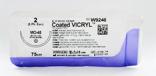 2/0 VICRYL SUTURE 45mm 1/2 Circle RB Needle, 75cm Dyed. Box of 12