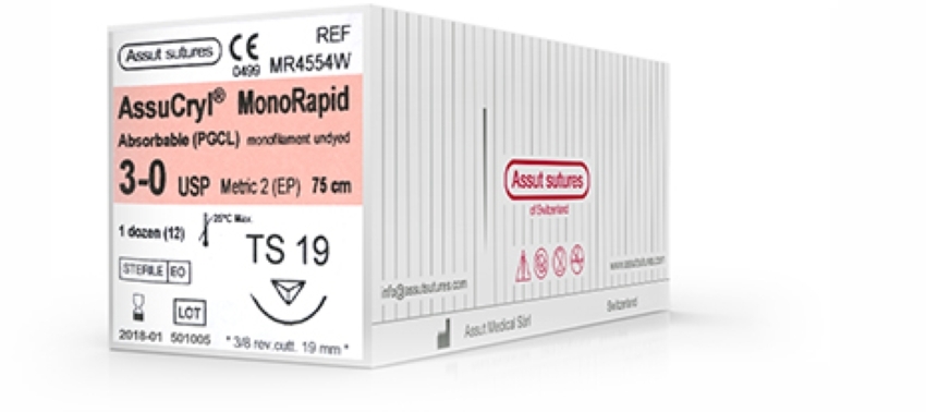 30AssutAssucrylMonorapid19MmX45CmWith38ReverseCuttingNeedle-UndyedPackOf12