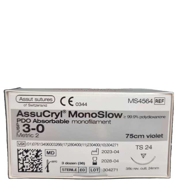 30AssutAssucrylMonoslowVioletSutures24MmX75CmWith38ReverseCuttingNeedlePackOf36